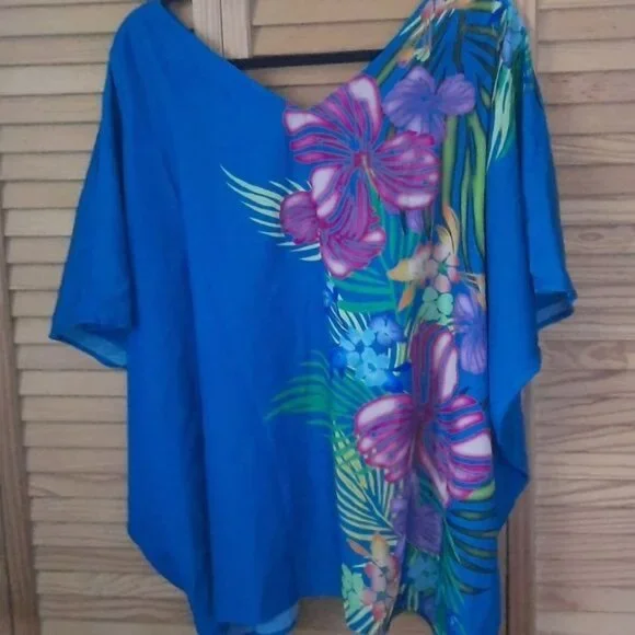 Lane Bryant VNeck    Cap Sleeve Hawaiian Print Tunic - Picture 3 of 4